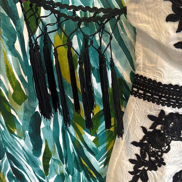 Elegant Embroidered Black and White Strapless Dress - Picture 4 of 10